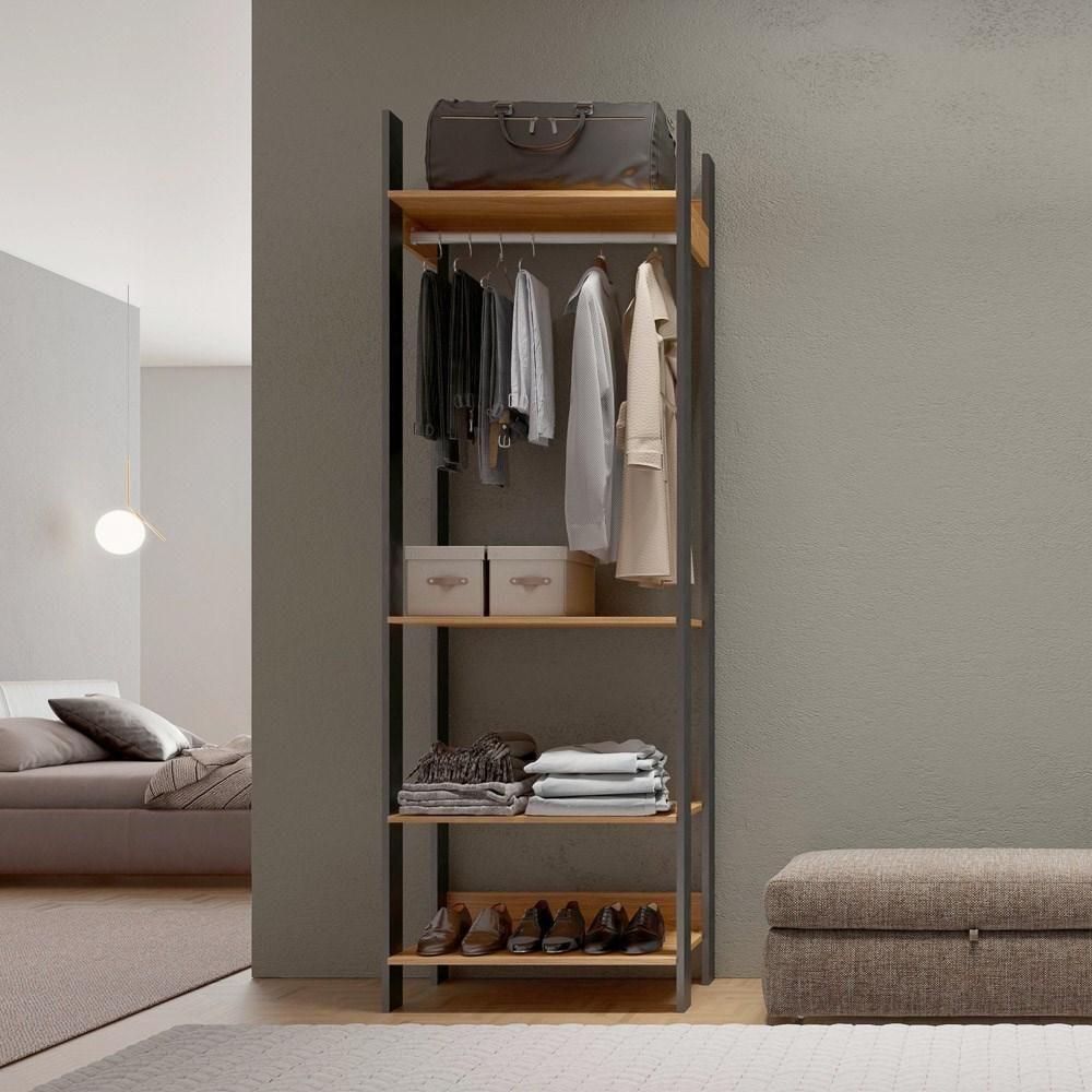 Guarda Roupa Closet Industrial Com Cabideiro 4 Prateleiras Tw402 Freijó/preto Fosco - Pradel - 2