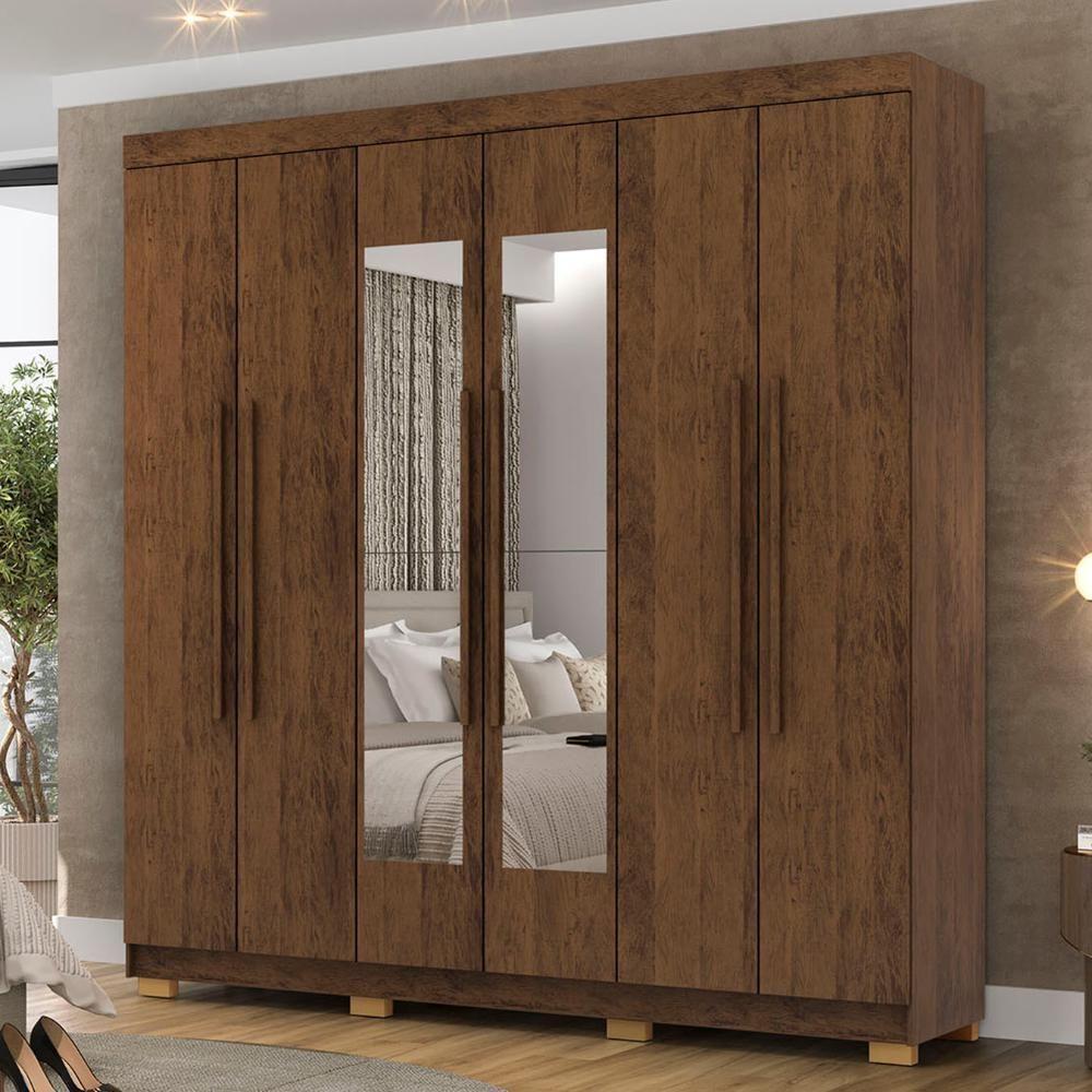 Guarda Roupa Casal 218cm Com Espelho Elegance Imbuia Rústico - Vila Rica - 2
