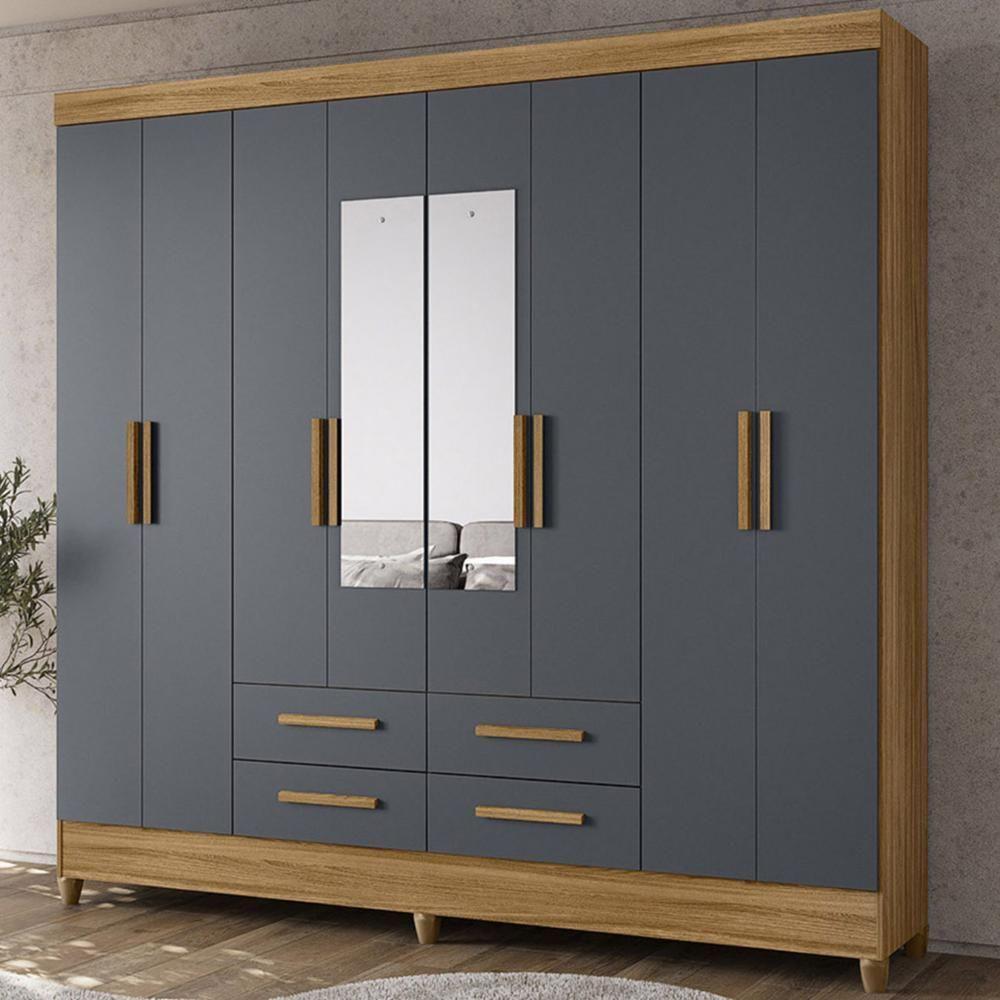 Guarda Roupa Casal 204cm Com Espelho Vitta Freijó/cinza Z17 - Mpozenato - 2