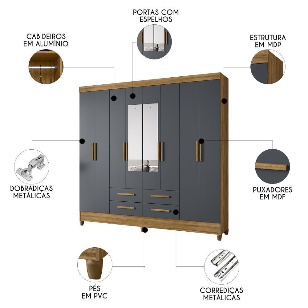 Guarda Roupa Casal 204cm Com Espelho Vitta Freijó/cinza Z17 - Mpozenato - 3