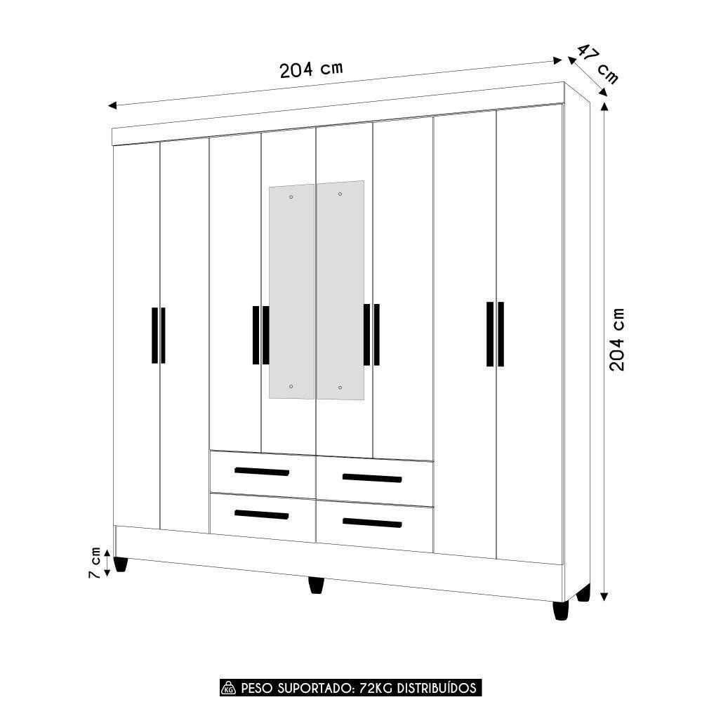 Guarda Roupa Casal 204cm Com Espelho Vitta Freijó/cinza Z17 - Mpozenato - 4