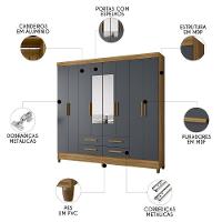 Guarda Roupa Casal 204cm Com Espelho Vitta Freijó/cinza Z17 - Mpozenato - 3