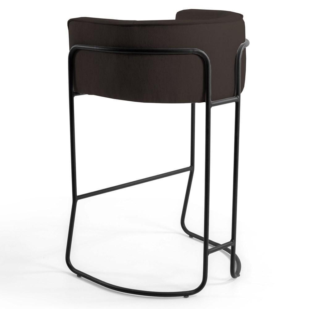 Kit 4 Banquetas Decorativas Base Aço Preto Betina C-34 Sintético Marrom Escuro - Domi - 5