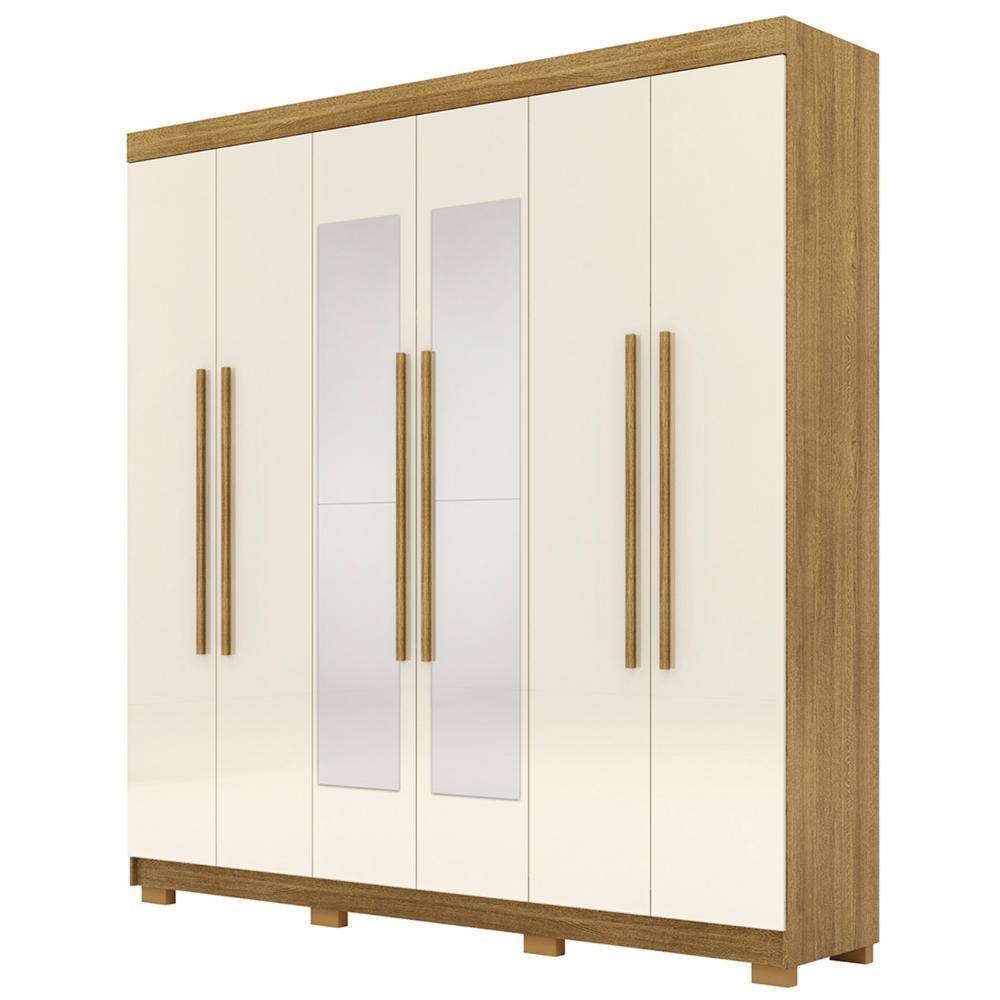 Guarda Roupa Casal 218cm Com Espelho Elegance Nature/champanhe - Vila Rica - 1