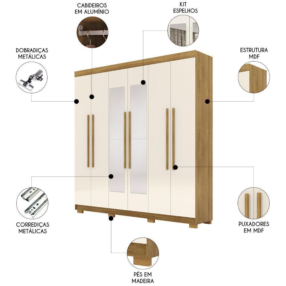 Guarda Roupa Casal 218cm Com Espelho Elegance Nature/champanhe - Vila Rica - 3