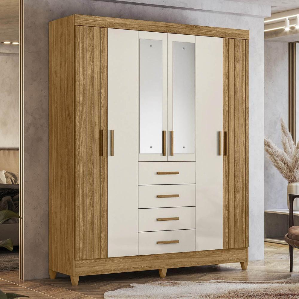 Guarda Roupa Casal 165cm Com Espelho Khani Freijó/off Z17 - Mpozenato - 2