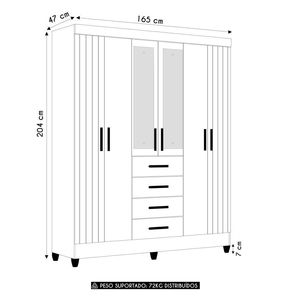 Guarda Roupa Casal 165cm Com Espelho Khani Freijó/off Z17 - Mpozenato - 4