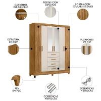 Guarda Roupa Casal 165cm Com Espelho Khani Freijó/off Z17 - Mpozenato - 3