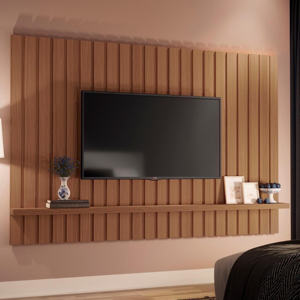 Painel Tv 70 Pol 200cm Suspenso Ripado Link Castanho - Hb Móveis - 1
