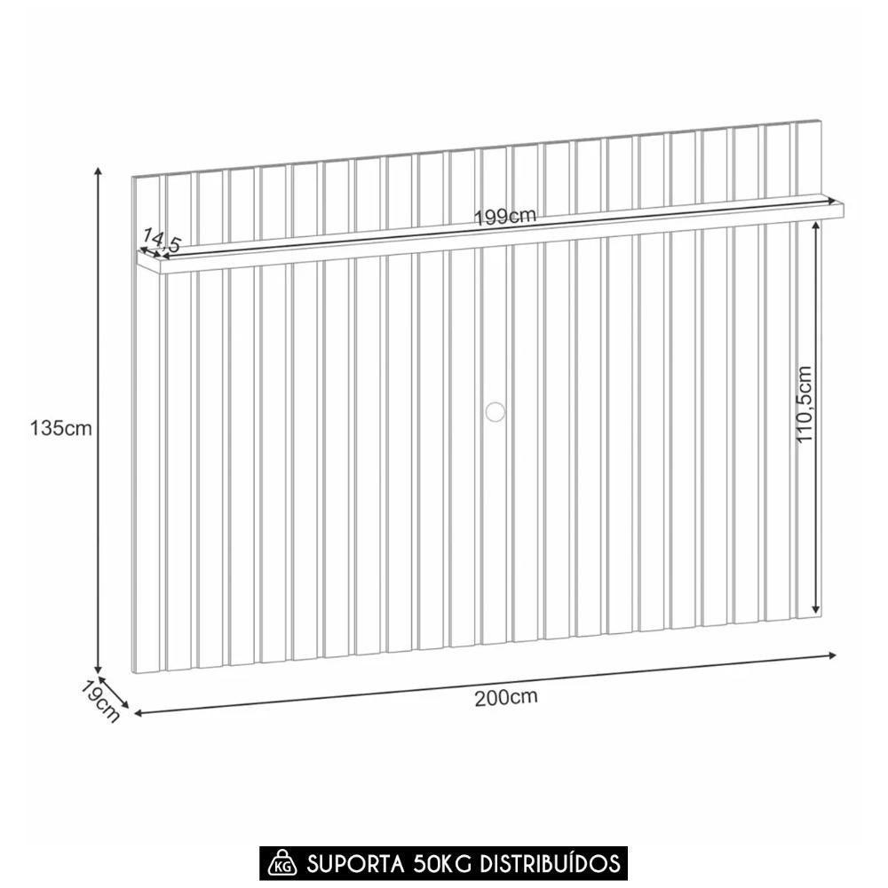 Painel Tv 70 Pol 200cm Suspenso Ripado Link Castanho - Hb Móveis - 4