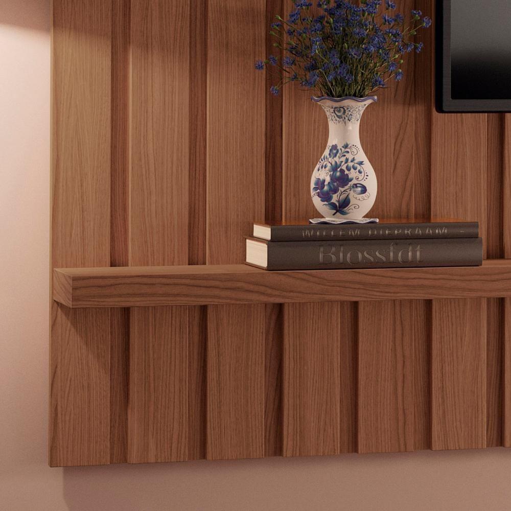 Painel Tv 70 Pol 200cm Suspenso Ripado Link Castanho - Hb Móveis - 5