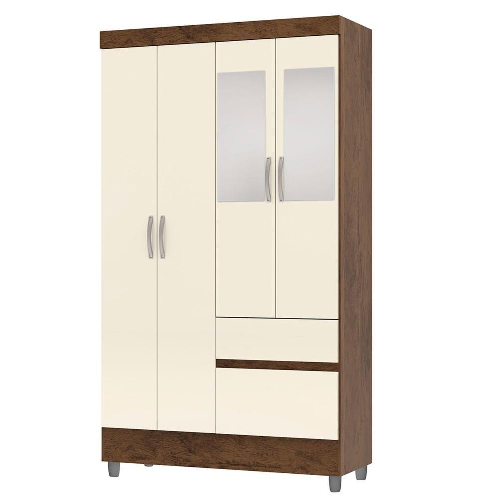 Guarda Roupa Solteiro 103cm Com Espelho Ideal Imbuia/champanhe - Vila Rica - 1