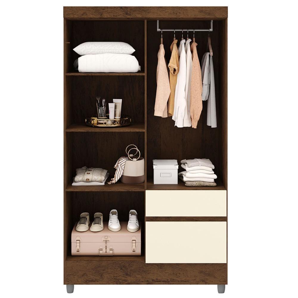 Guarda Roupa Solteiro 103cm Com Espelho Ideal Imbuia/champanhe - Vila Rica - 5