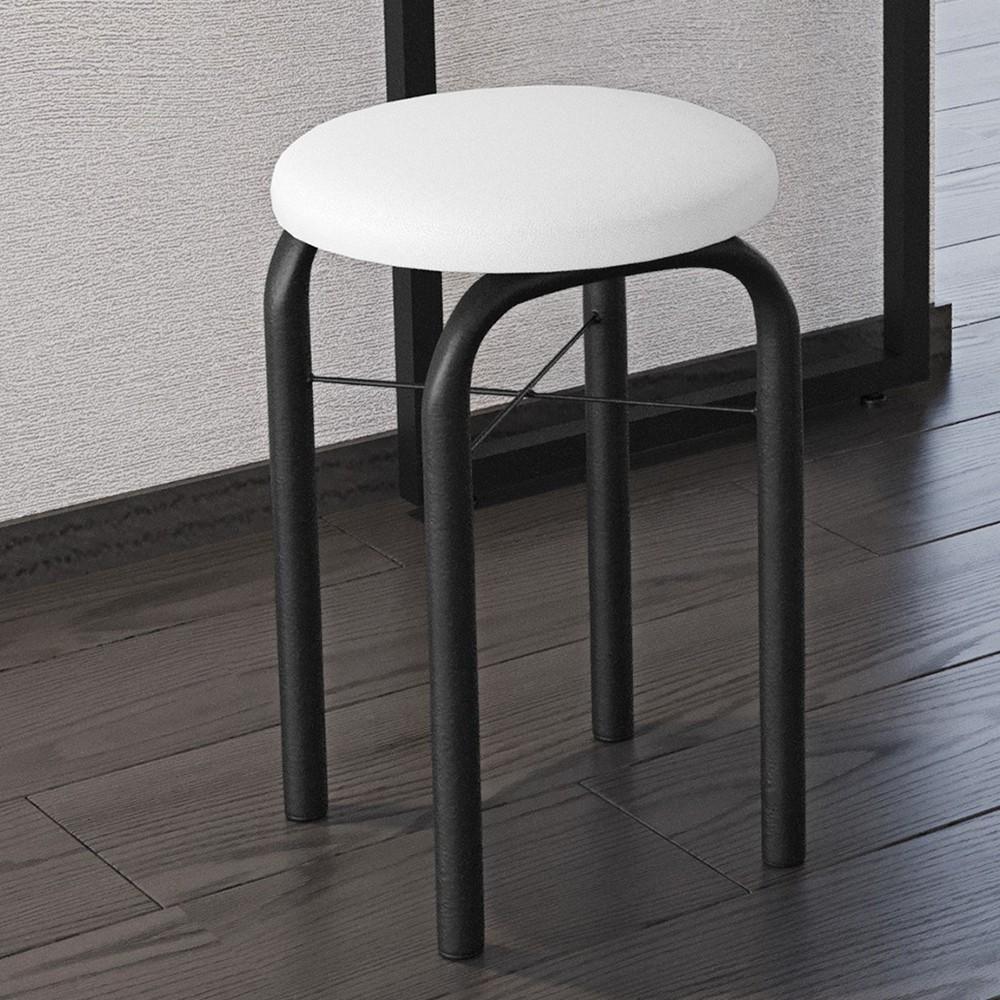 Kit 2 Banquetas Baixas Para Cozinha Em Aço Manu Sintético I01 Preto/branco - Mpozenato - 2