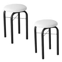 Kit 2 Banquetas Baixas Para Cozinha Em Aço Manu Sintético I01 Preto/branco - Mpozenato - 1