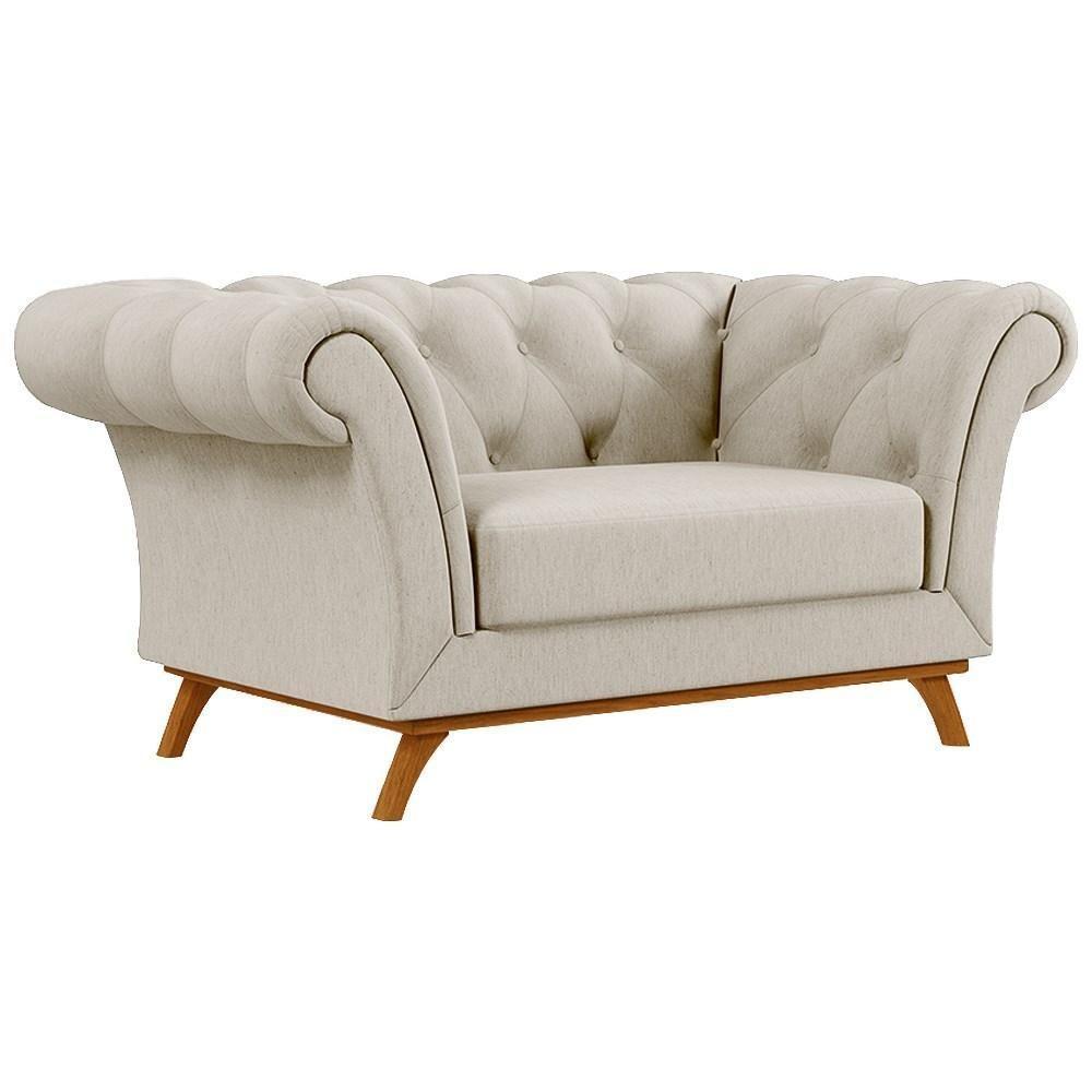 Sofá Para Sala De Estar 150cm 1 Lugar Base Madeira Império C-107 Linho Bege - Domi - 1