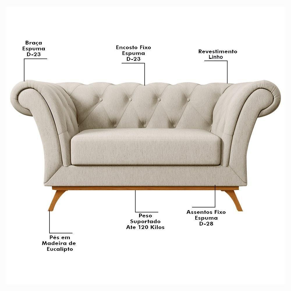 Sofá Para Sala De Estar 150cm 1 Lugar Base Madeira Império C-107 Linho Bege - Domi - 3