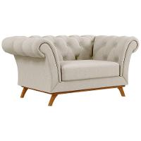 Sofá Para Sala De Estar 150cm 1 Lugar Base Madeira Império C-107 Linho Bege - Domi - 1