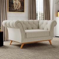 Sofá Para Sala De Estar 150cm 1 Lugar Base Madeira Império C-107 Linho Bege - Domi - 2