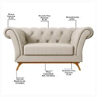 Sofá Para Sala De Estar 150cm 1 Lugar Base Madeira Império C-107 Linho Bege - Domi - 3
