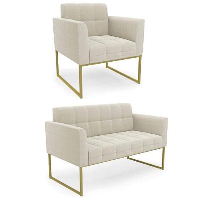 Kit Namoradeira E Poltrona Industrial Ana Bouclê Bege Dourado Sala De Estar