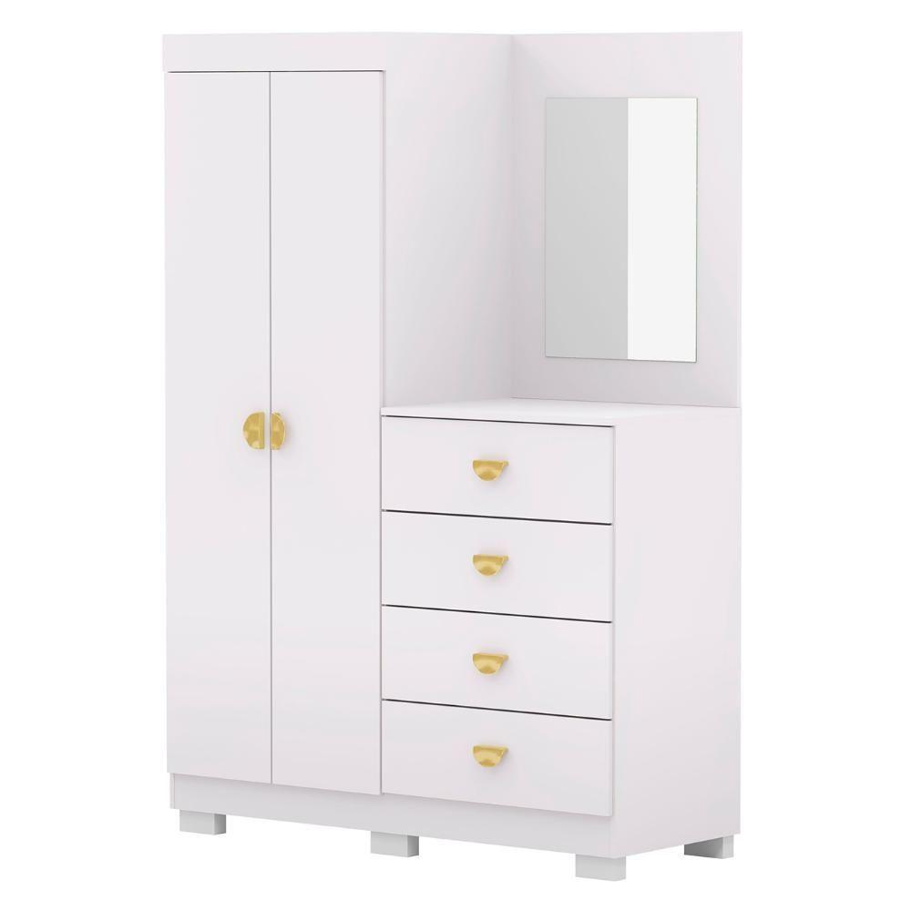Guarda Roupa Cômoda Com Espelho 120cm Rita Flex Branco V02 - Mpozenato - 1
