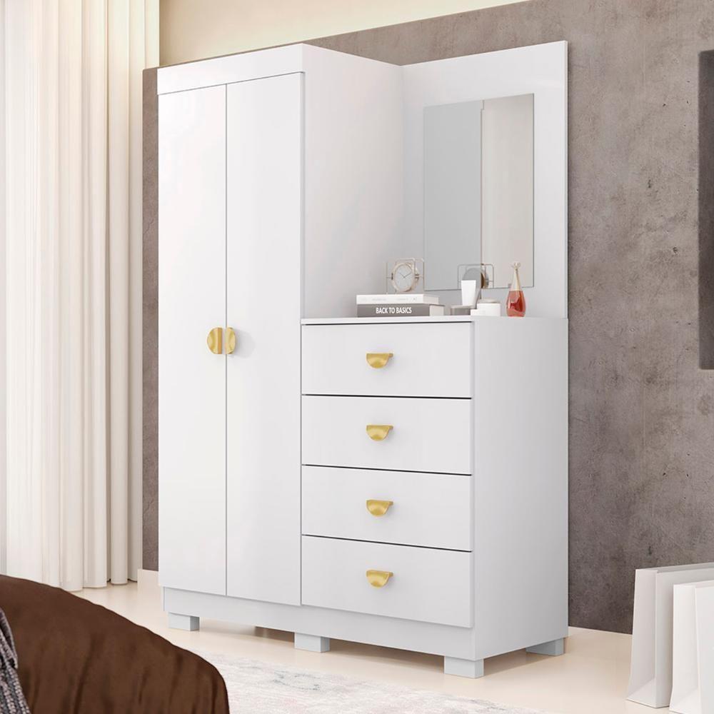 Guarda Roupa Cômoda Com Espelho 120cm Rita Flex Branco V02 - Mpozenato - 2