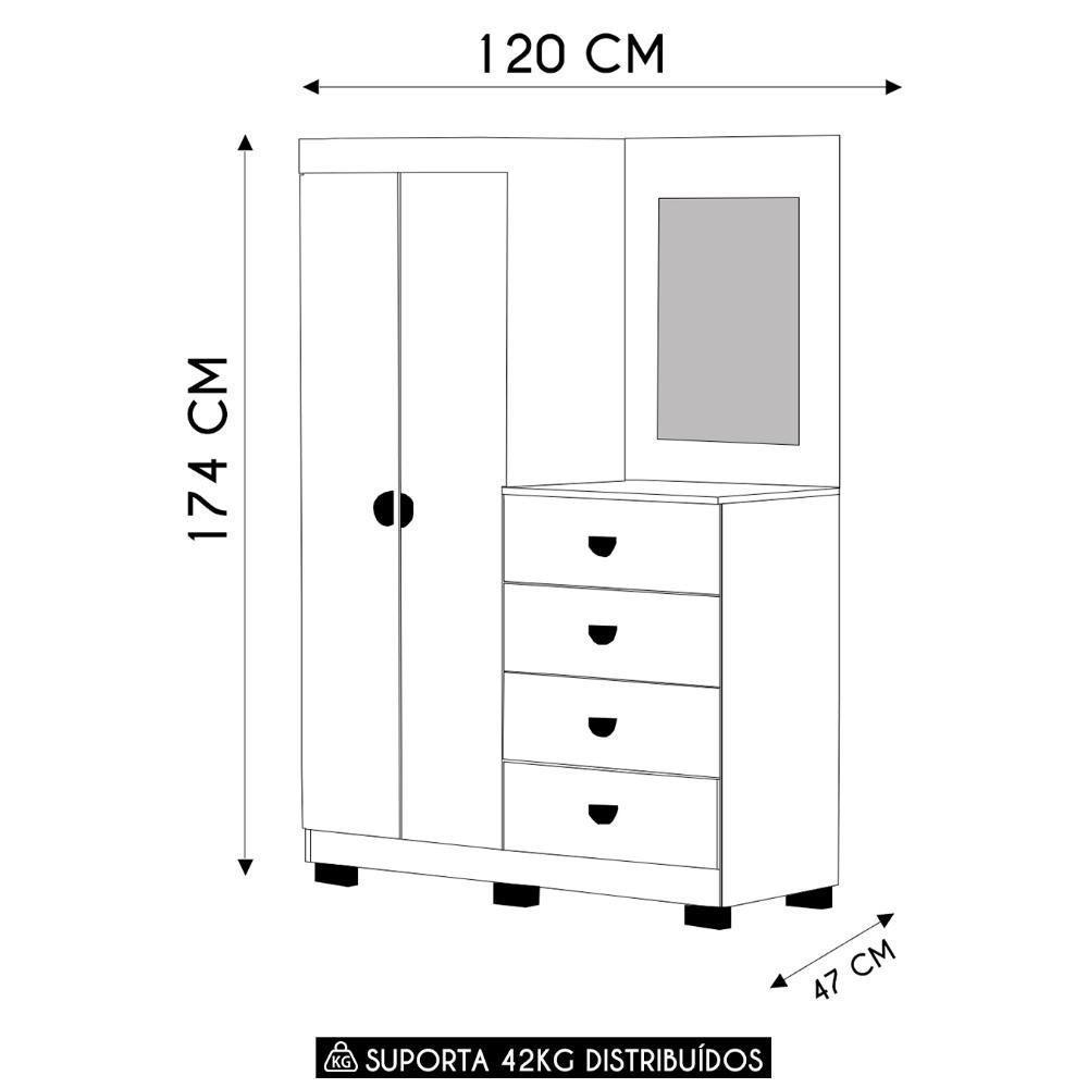 Guarda Roupa Cômoda Com Espelho 120cm Rita Flex Branco V02 - Mpozenato - 4