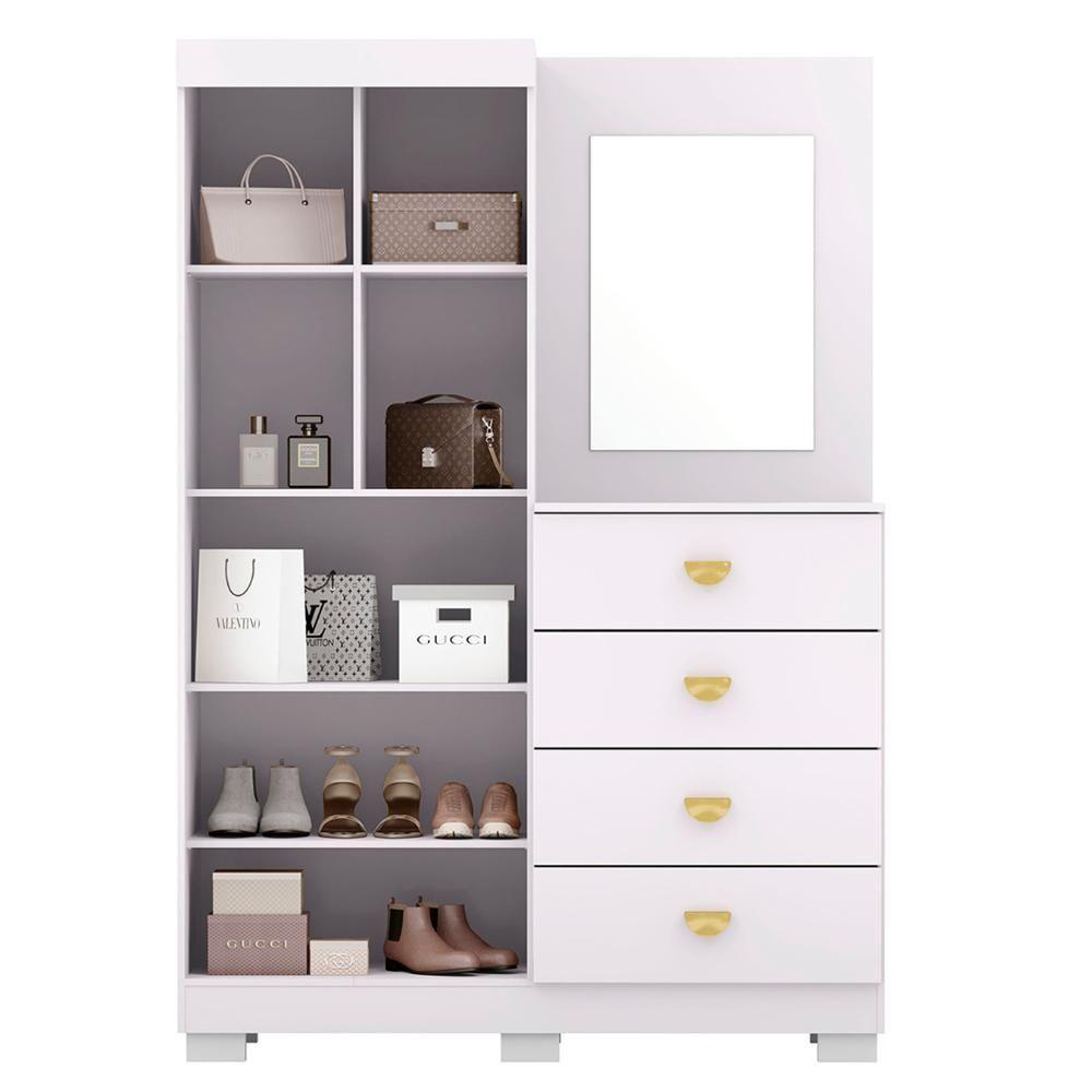 Guarda Roupa Cômoda Com Espelho 120cm Rita Flex Branco V02 - Mpozenato - 6