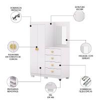 Guarda Roupa Cômoda Com Espelho 120cm Rita Flex Branco V02 - Mpozenato - 3