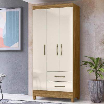 Guarda Roupa Solteiro Zeno Z17 3 Portas Bater 2 Gavetas Freijó-Off White Mpozenato