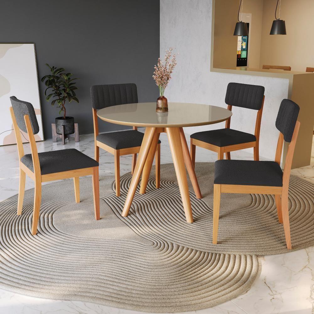 Conjunto Sala De Jantar Madeira Maciça 4 Cadeiras Kappesberg Freijó Bouclé Chumbo - 1