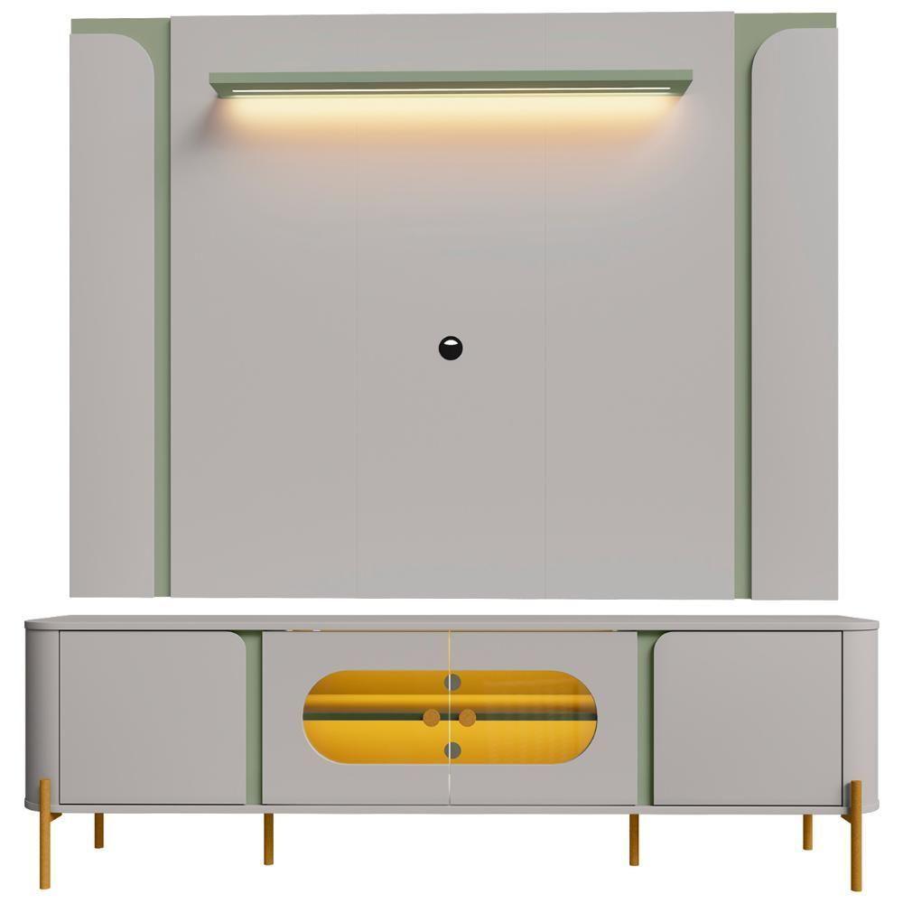 Painel Tv 75 Pol Marina E Rack Com Led 180cm Ricky Off/pistache B02 - Mpozenato - 5