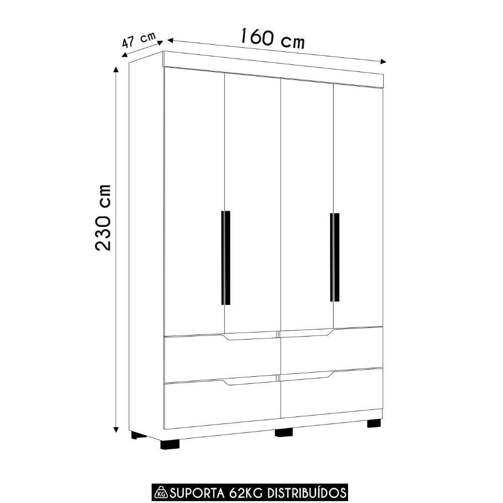 Guarda Roupa Solteiro 160cm 4 Portas Doble Cinamomo/off - Albatroz - 4
