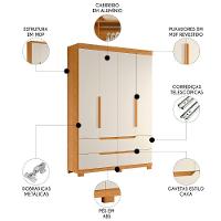 Guarda Roupa Solteiro 160cm 4 Portas Doble Cinamomo/off - Albatroz - 3