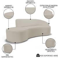 Sofá Living 4 Lugares 280cm Braço Direito Mozart D06 Sintético Bege - Mpozenato - 6