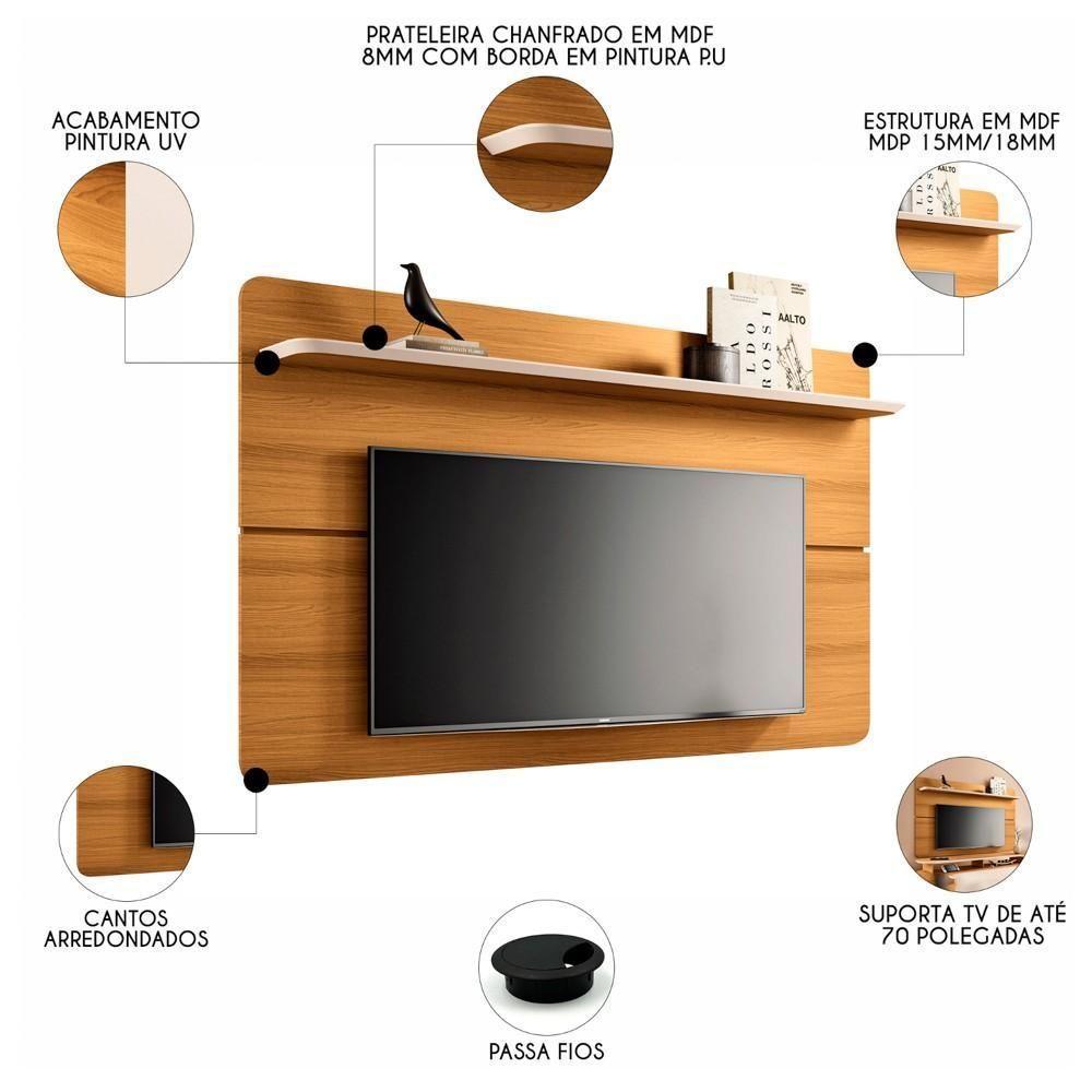 Painel Para Tv Suspenso 70 Pol 180cm Curv Cinamomo/off White - Hb Móveis - 3