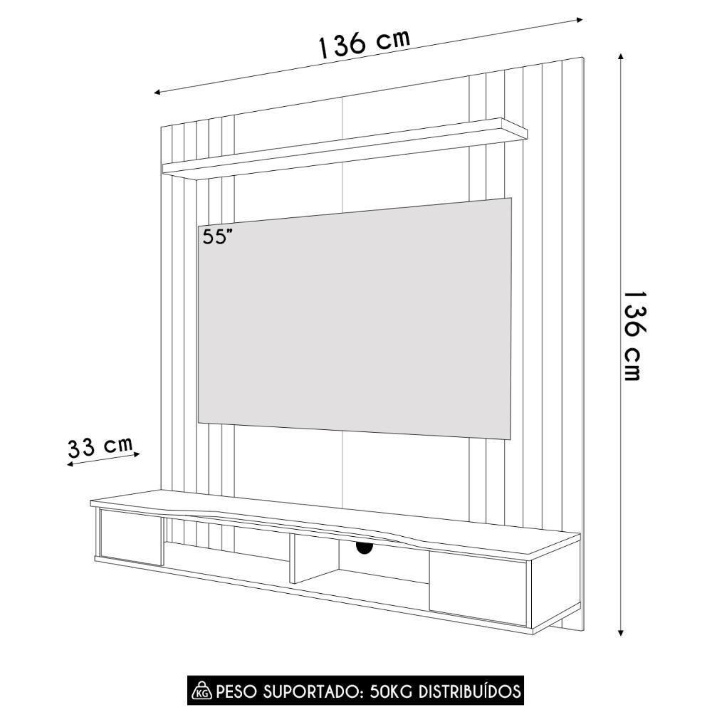 Painel Tv 55 Pol E Bancada Suspensa 136cm Foz Cinamomo/off B02 - Mpozenato - 4
