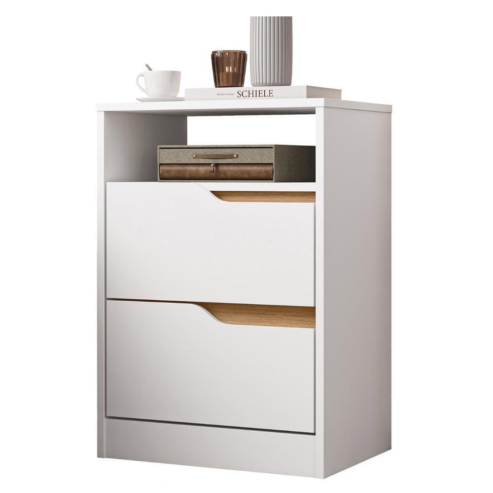 Mesa De Cabeceira 2 Gavetas Sole Flex Branco/freijó - Albatroz - 1