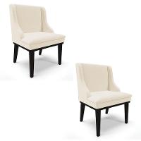 Kit 2 Cadeiras Estofadas Para Sala De Jantar Base Fixa De Madeira Preto Lia Linho Bege - Ibiza - 1