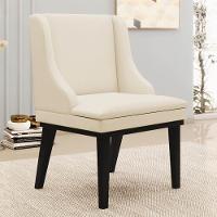 Kit 2 Cadeiras Estofadas Para Sala De Jantar Base Fixa De Madeira Preto Lia Linho Bege - Ibiza - 2