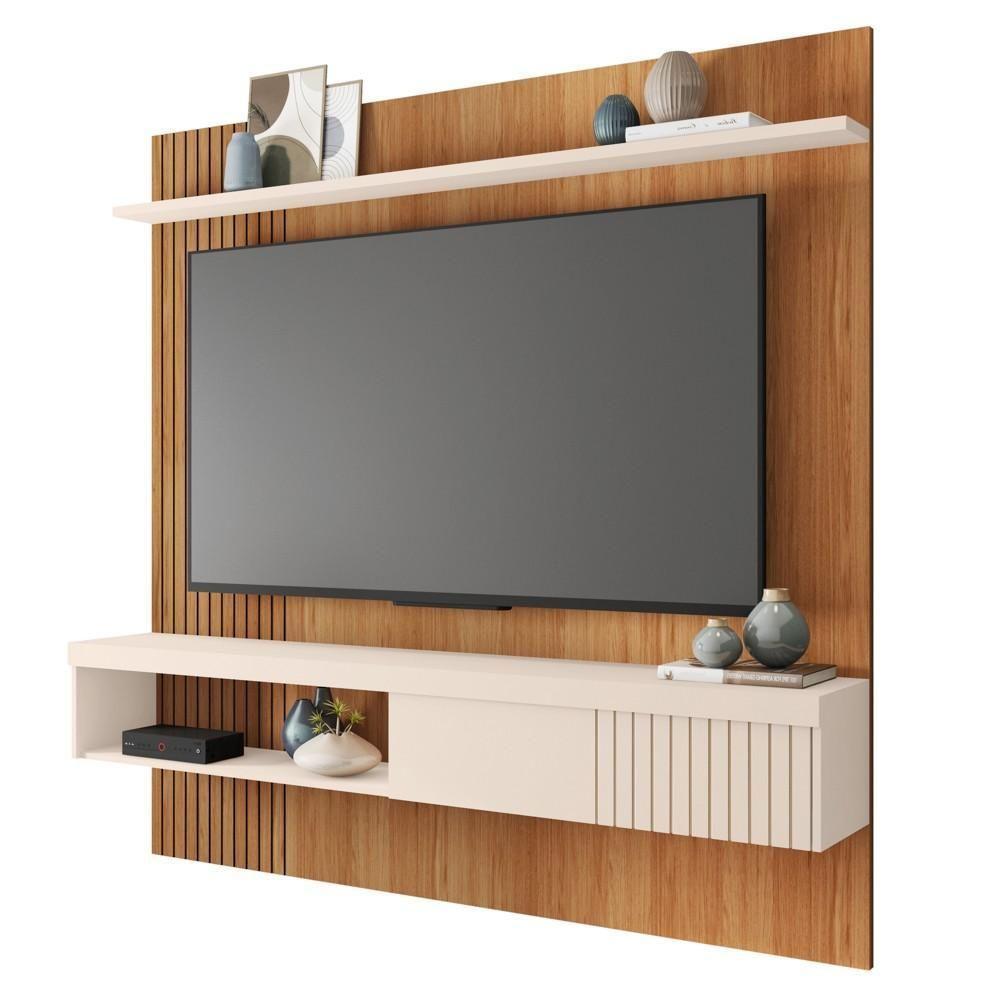 Painel Para Tv 65 Pol Com Bancada Suspensa 180cm Jade Freijó/off White - Caemmun - 1