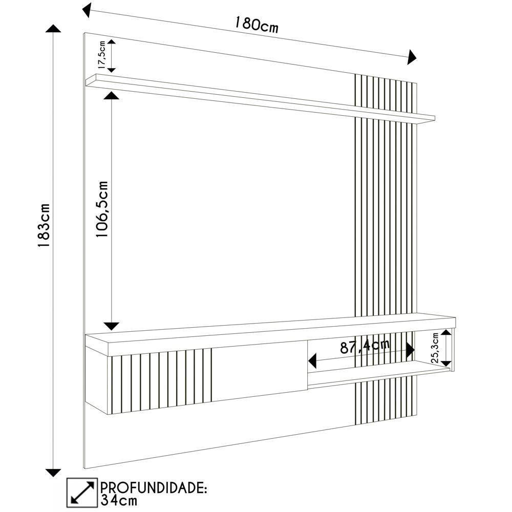 Painel Para Tv 65 Pol Com Bancada Suspensa 180cm Jade Freijó/off White - Caemmun - 4