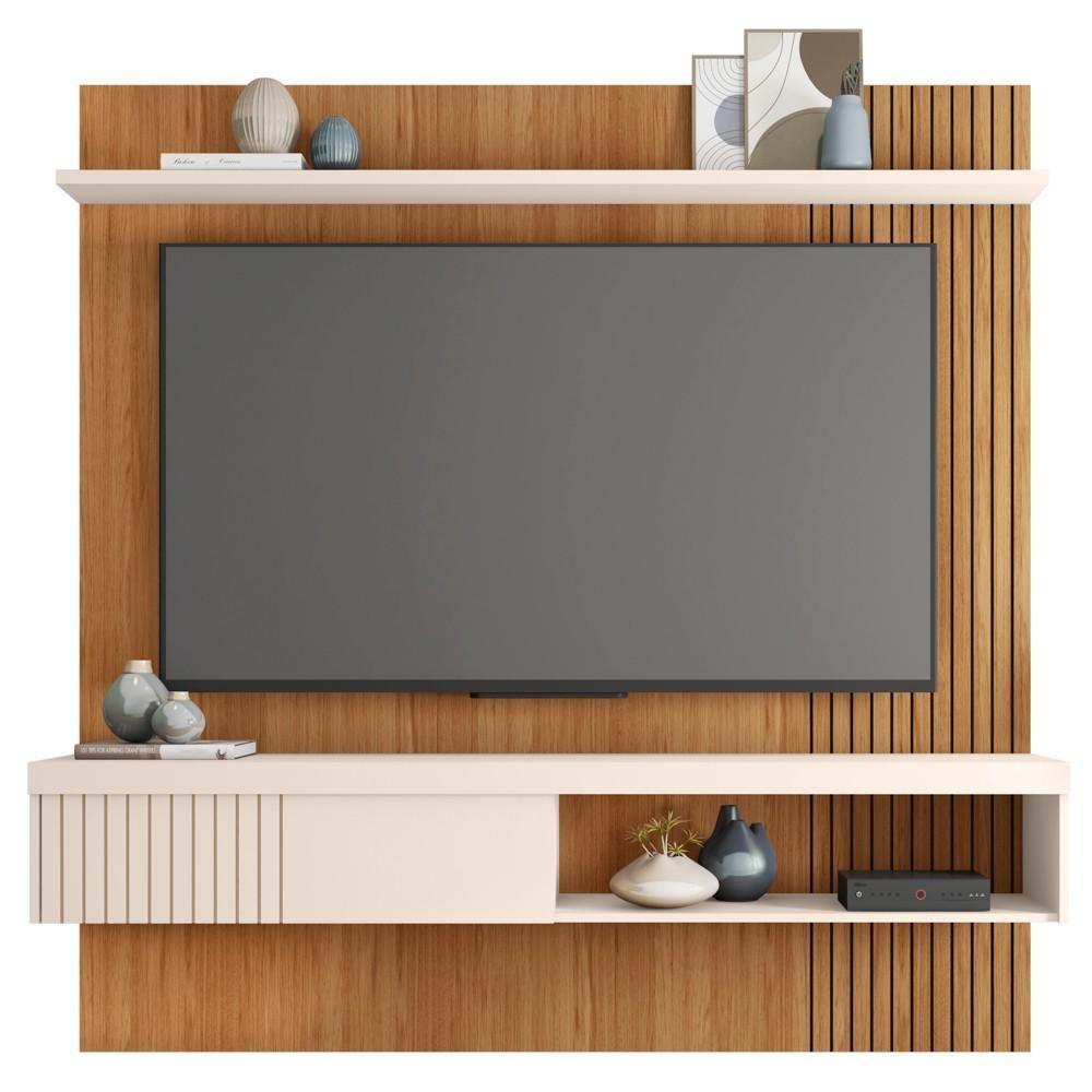 Painel Para Tv 65 Pol Com Bancada Suspensa 180cm Jade Freijó/off White - Caemmun - 5