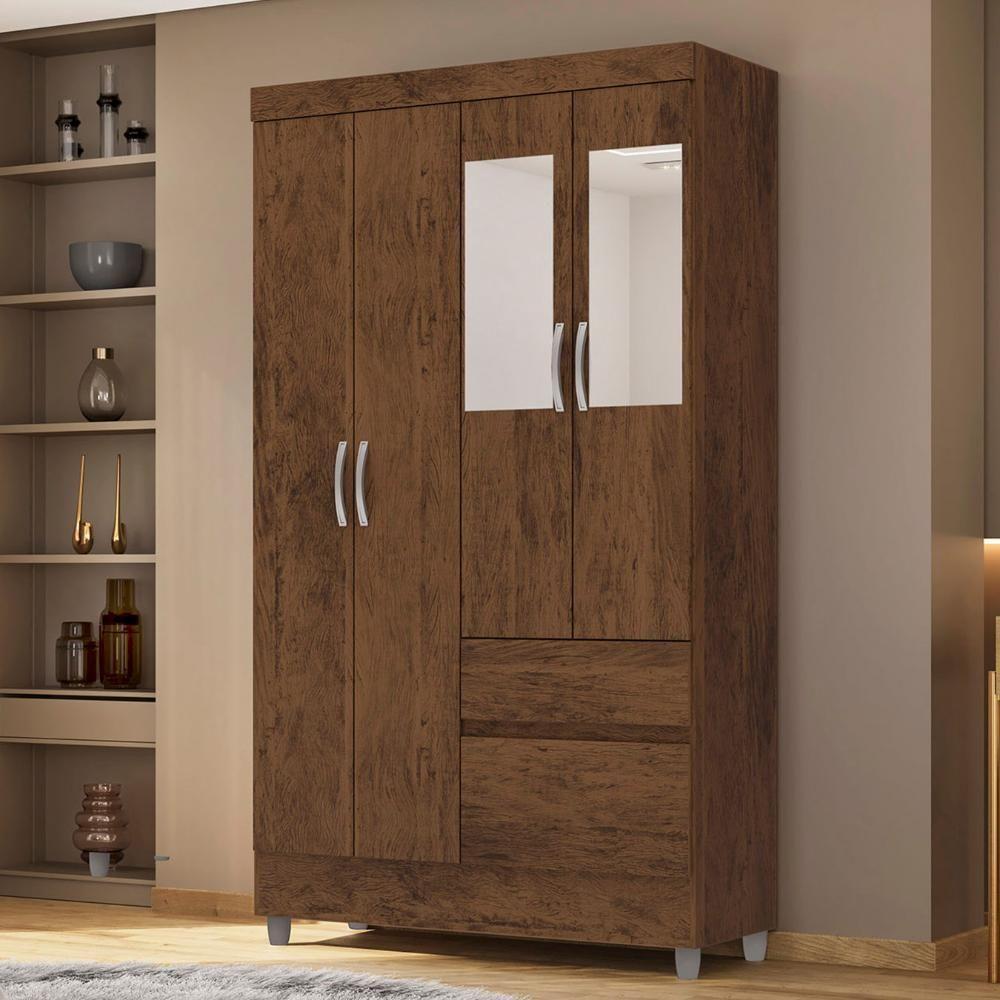 Guarda Roupa Solteiro 103cm Com Espelho Mayra Imbuia Rústico V02 - Mpozenato - 2