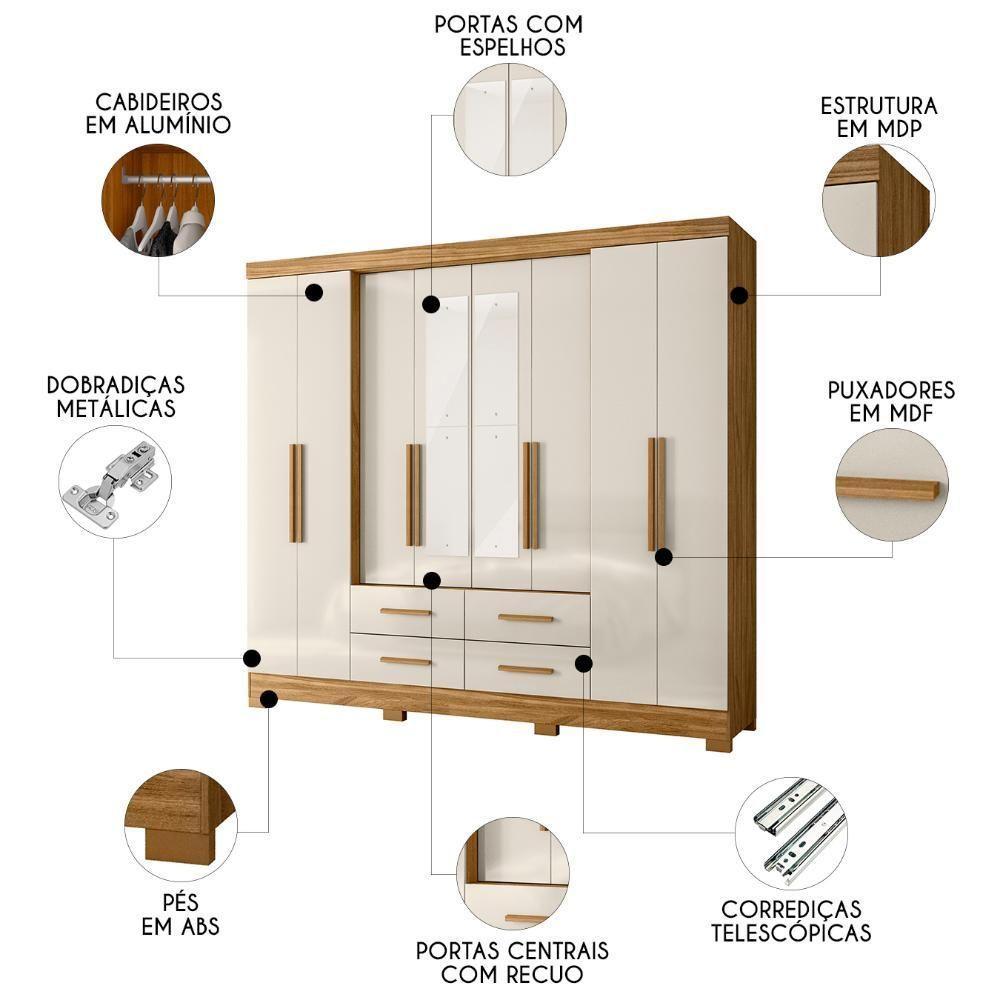 Guarda Roupa Casal 237cm Com Espelho Archi Freijó/off Z17 - Mpozenato - 3