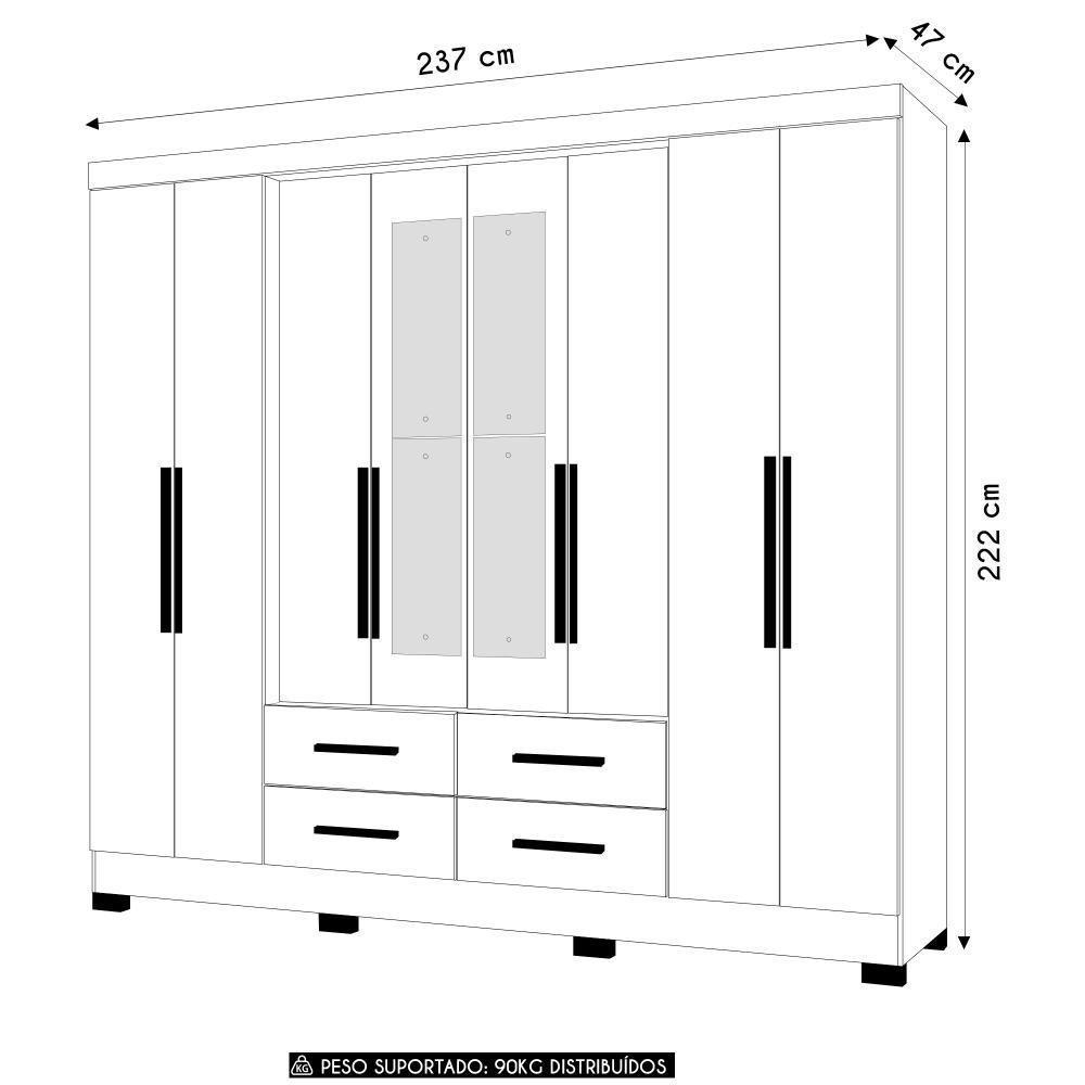 Guarda Roupa Casal 237cm Com Espelho Archi Freijó/off Z17 - Mpozenato - 4