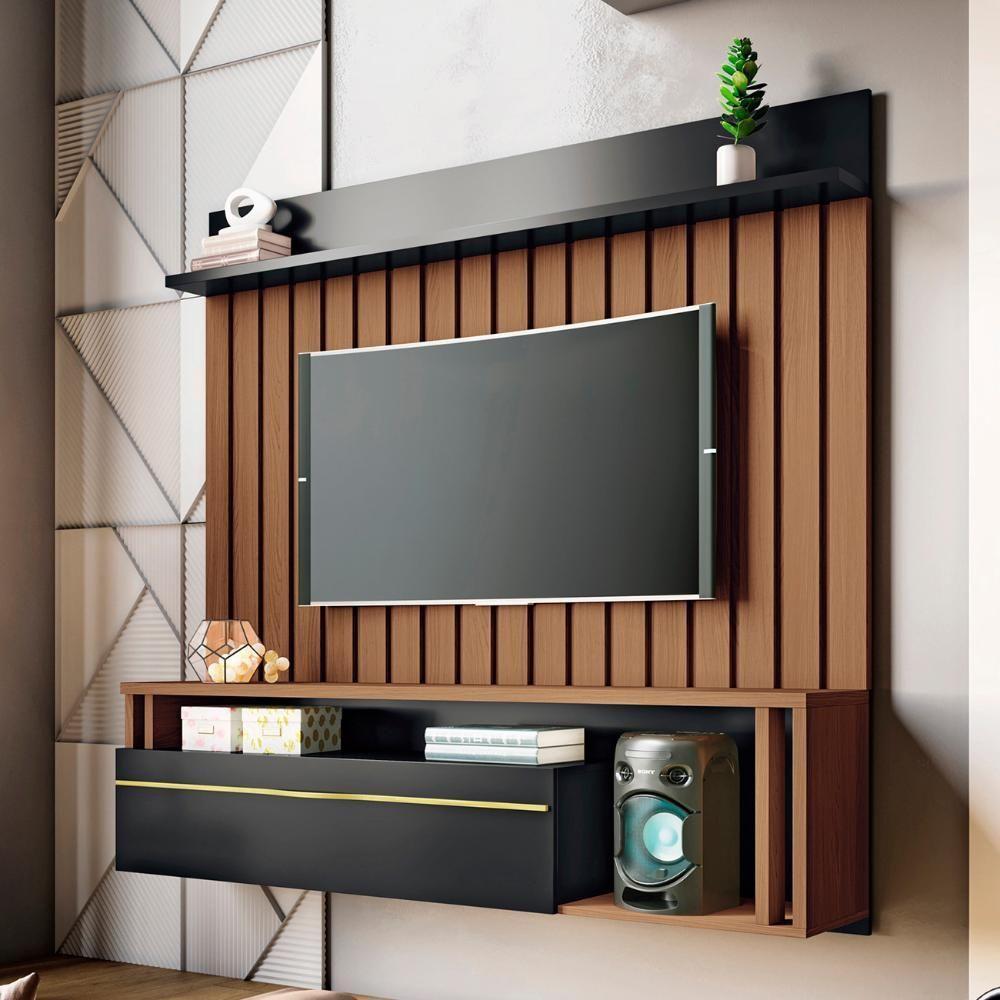 Painel Tv 55 Pol 160cm Bancada Suspensa Self Preto/castanho - Hb Móveis - 1