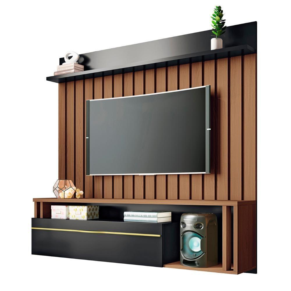 Painel Tv 55 Pol 160cm Bancada Suspensa Self Preto/castanho - Hb Móveis - 2