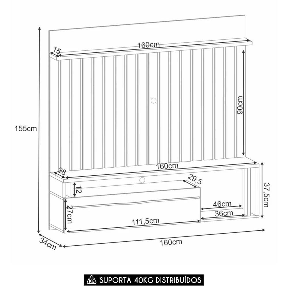Painel Tv 55 Pol 160cm Bancada Suspensa Self Preto/castanho - Hb Móveis - 4